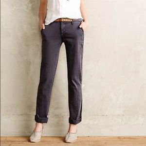 Pilcro Anthropologie Hyphen Chino Embroidered Pants in Grey